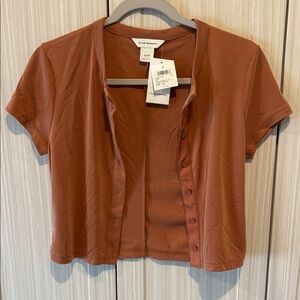 Club Monaco Rust Brown Short-Sleeve Button Cardigan size XS